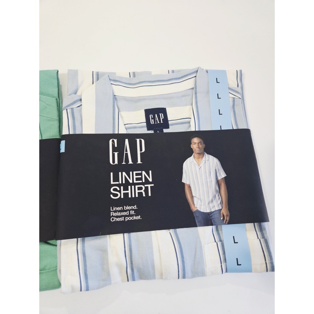 Gap Men's Short Sleeve Button-Up Linen Shirts Size L Blue/Green New - Picture 3 of 6